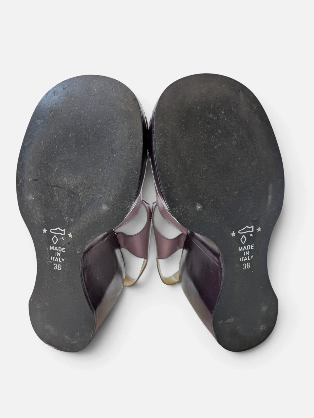 Lilac leather platform mary janes with purple contrast (90s)