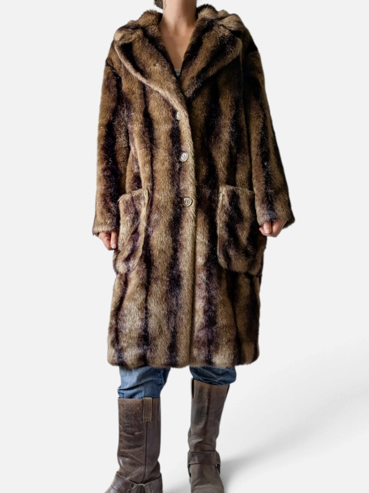Striped Faux fur brown coat (2000s)