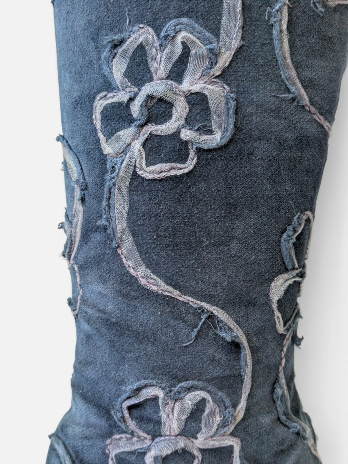 Floral embroidered low wedge knee-high boots (2000s)