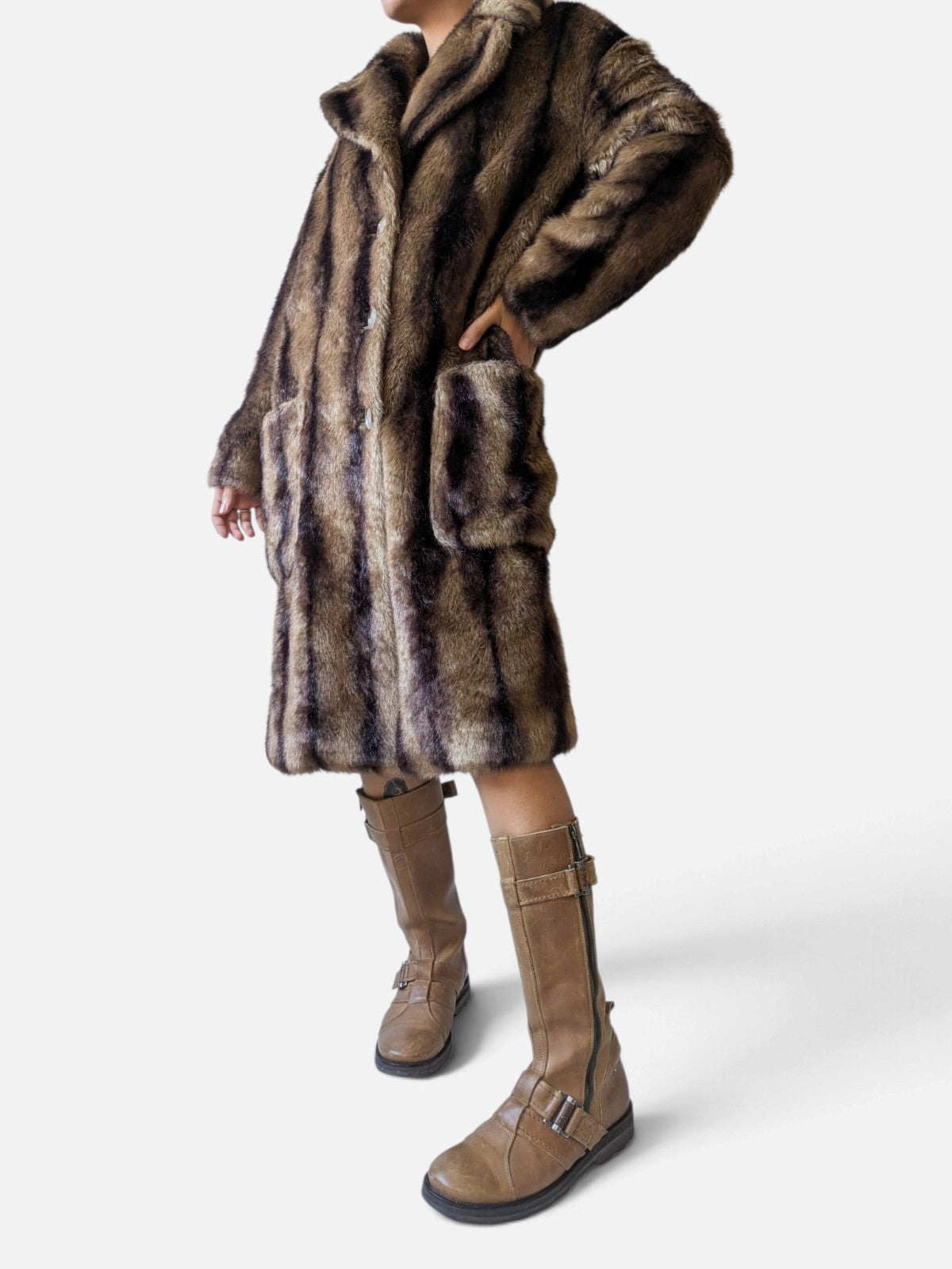 Striped Faux fur brown coat (2000s)