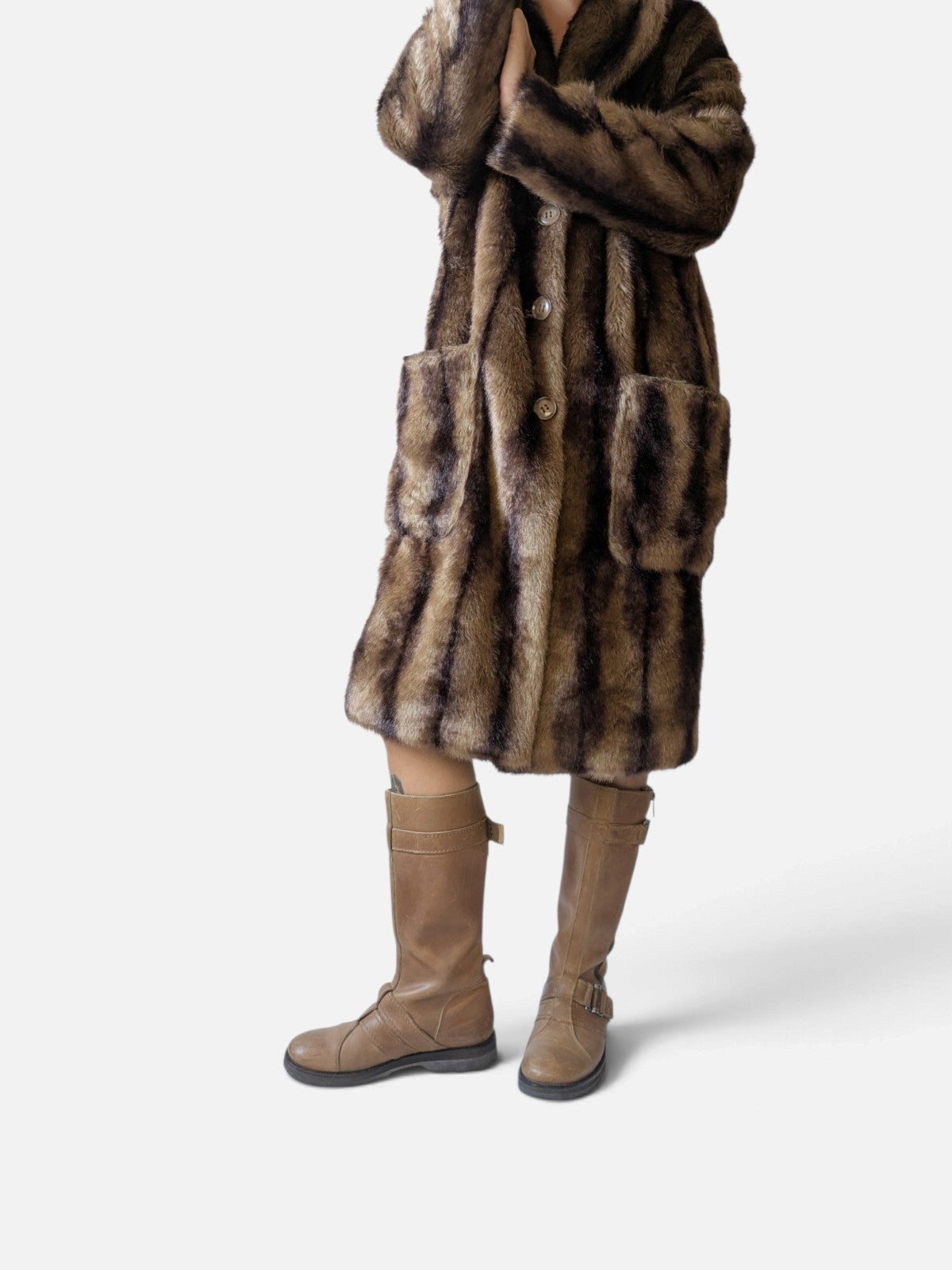 Striped Faux fur brown coat (2000s)