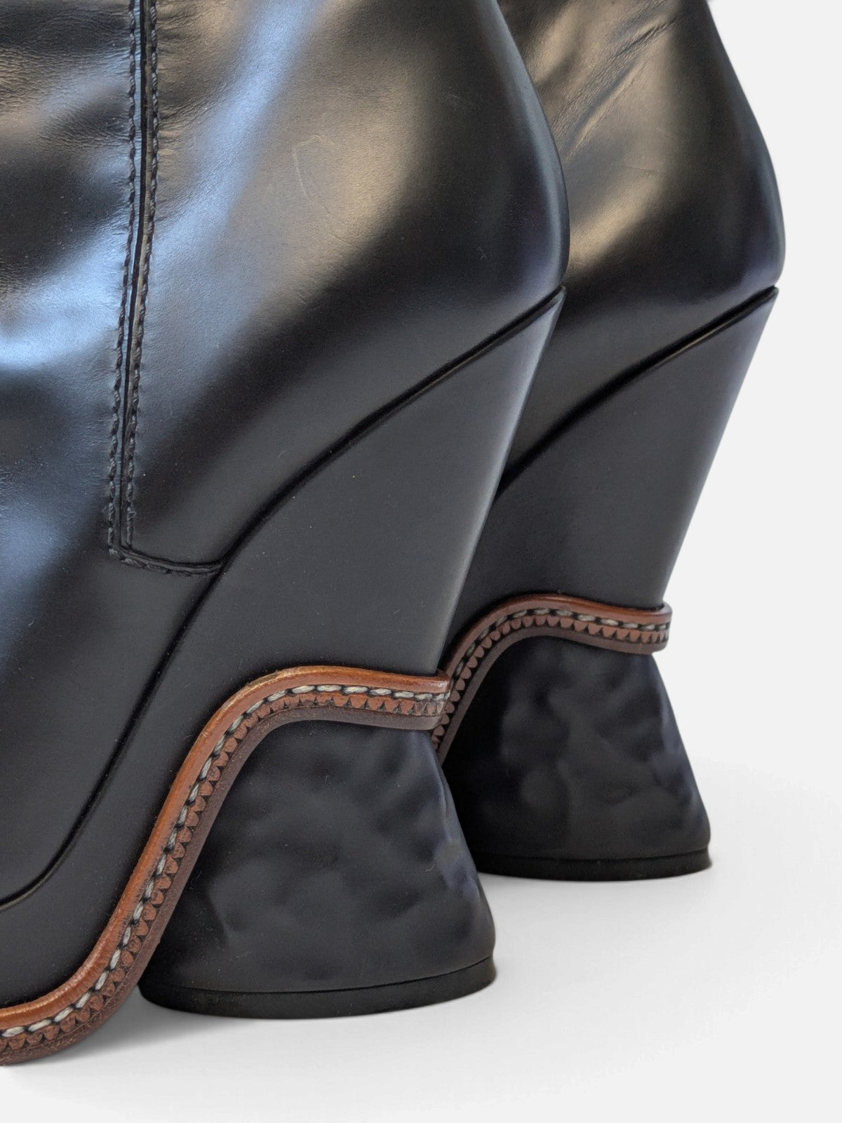 Fendi sculptural pony hair ankle wedge boots (FW 2015)