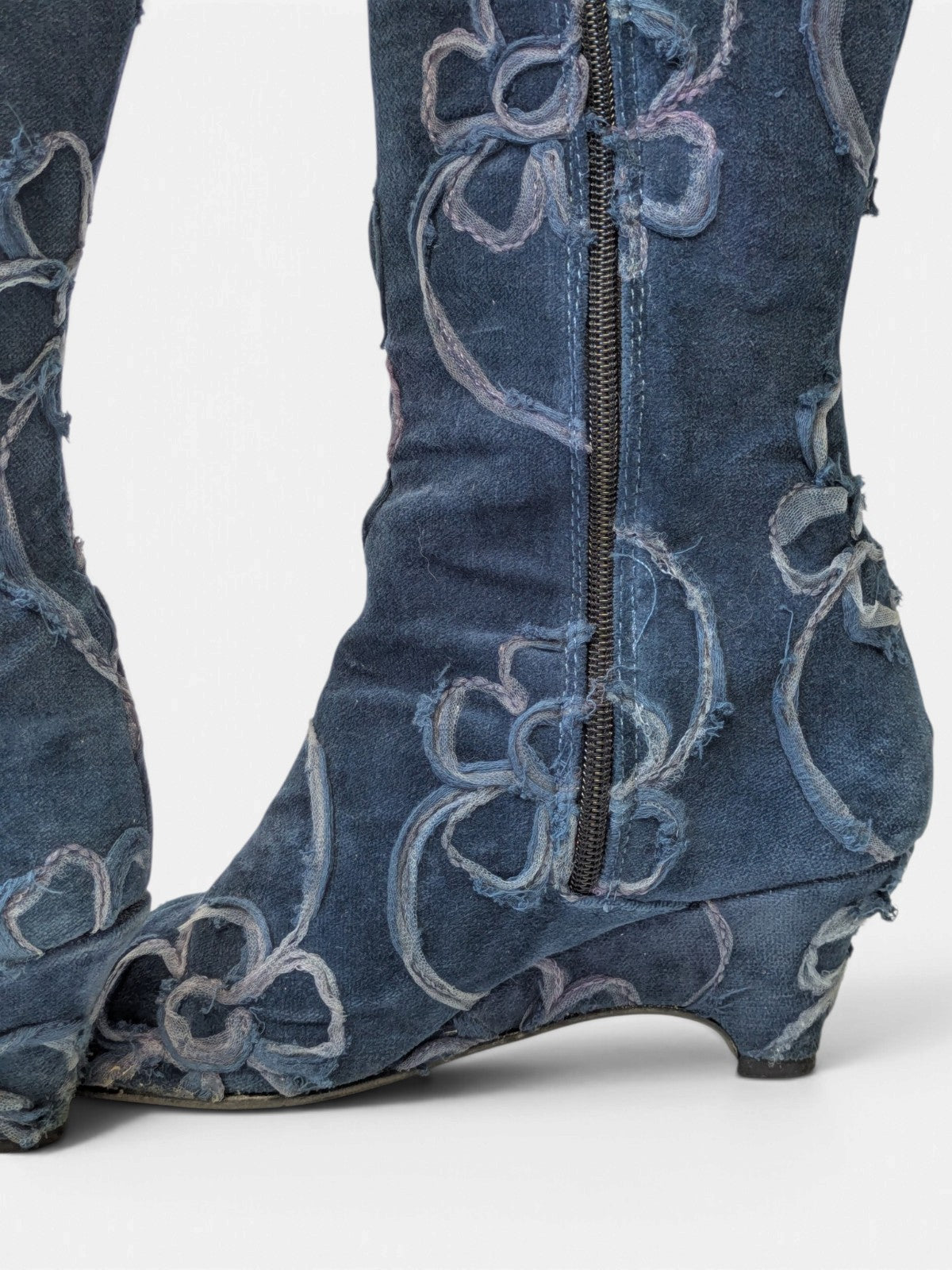Floral embroidered low wedge knee-high boots (2000s)