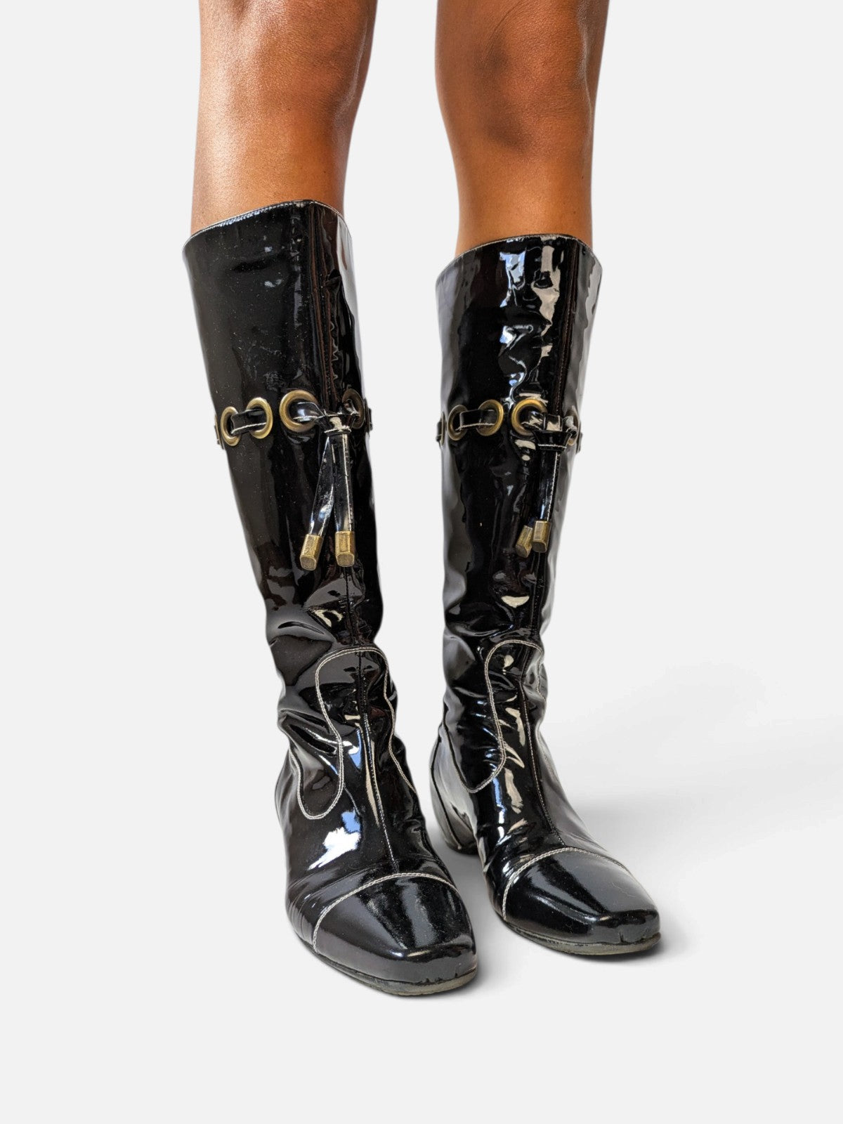 Patent leather grommet lace-up boots (2000s)