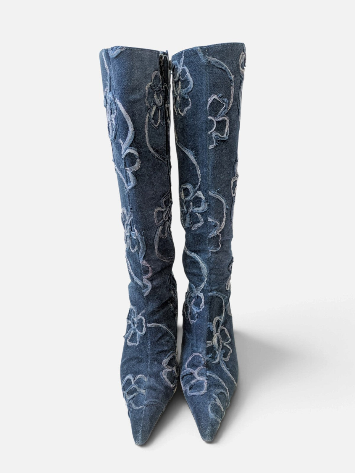 Floral embroidered low wedge knee-high boots (2000s)