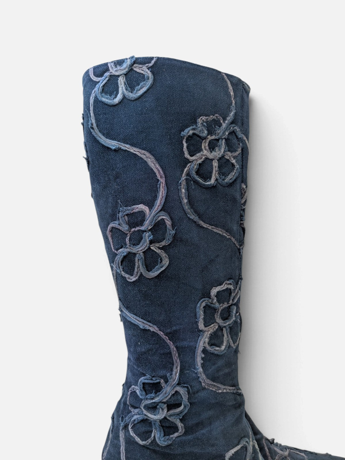 Floral embroidered low wedge knee-high boots (2000s)