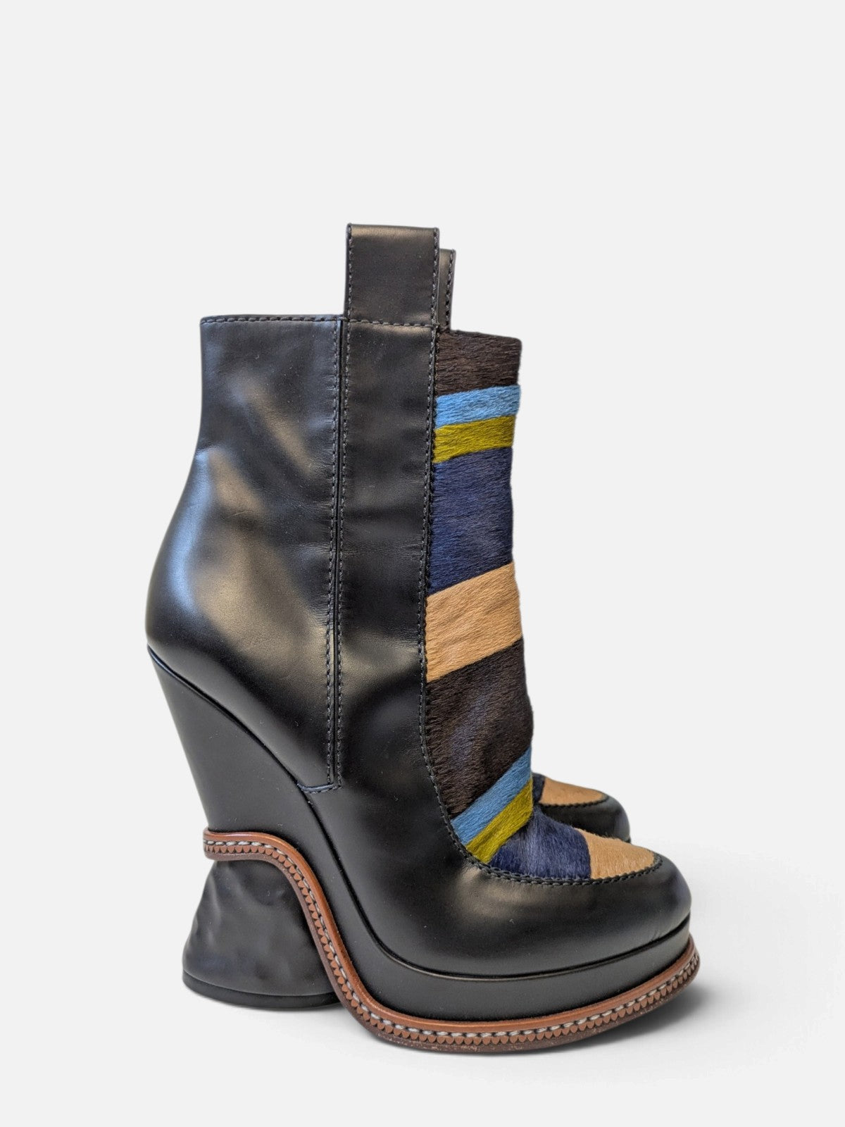 Fendi sculptural pony hair ankle wedge boots (FW 2015)