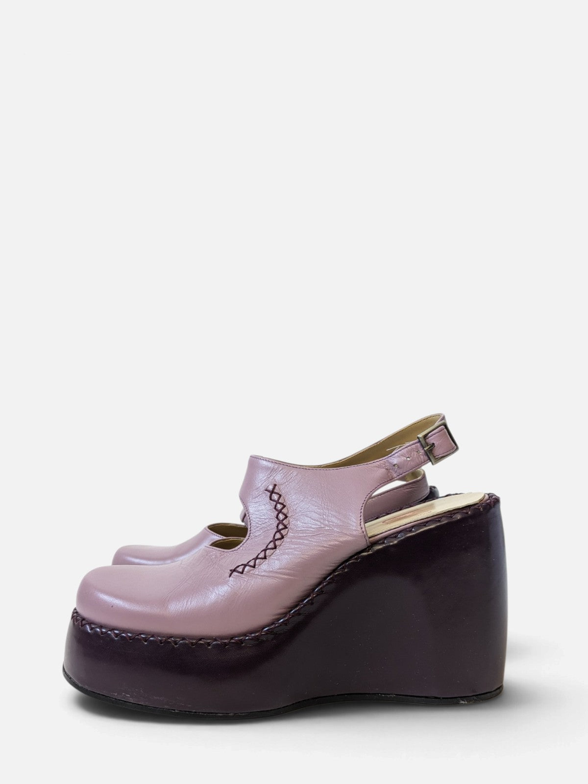 Lilac leather platform mary janes with purple contrast (90s)
