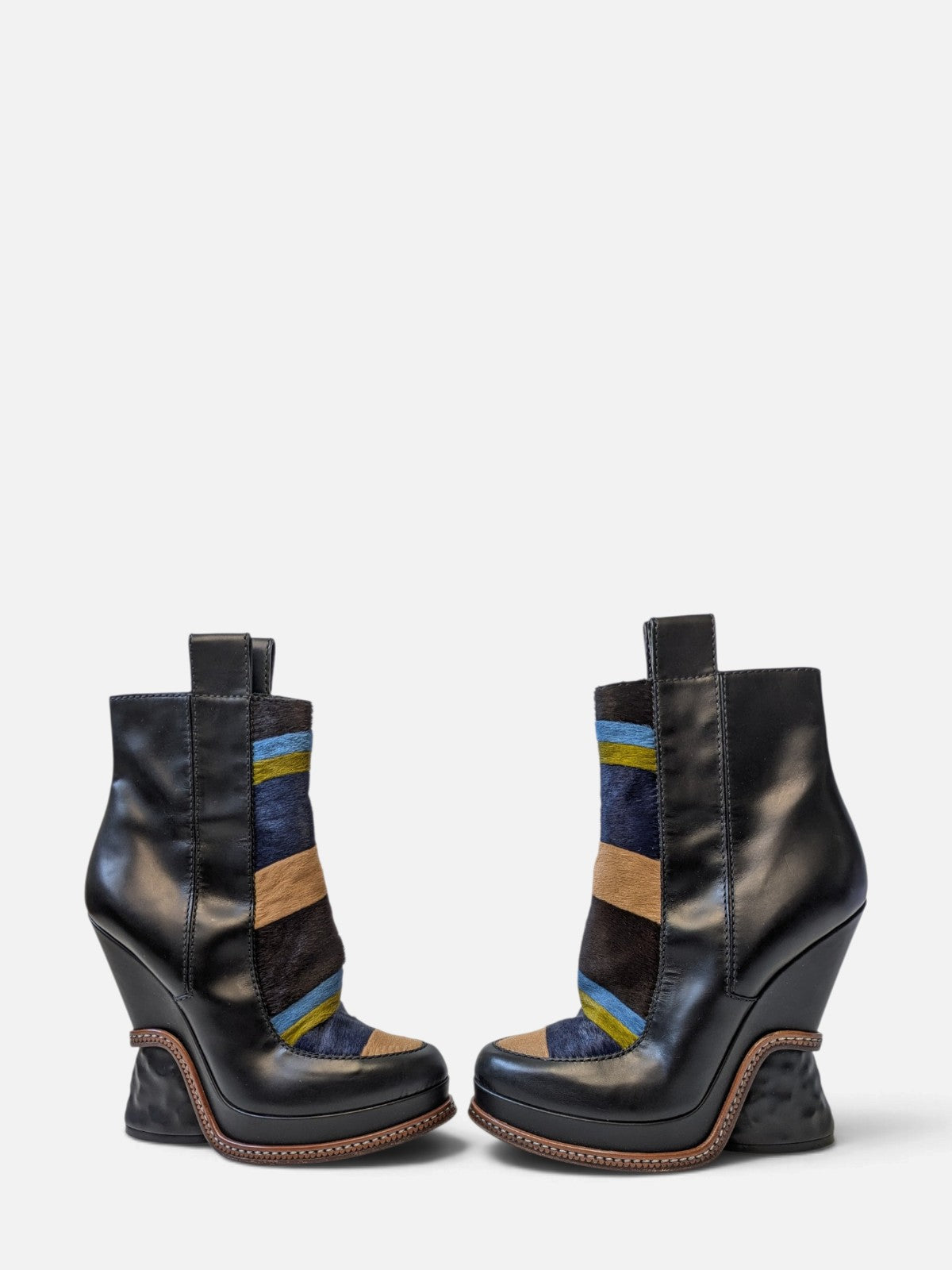 Fendi sculptural pony hair ankle wedge boots (FW 2015)