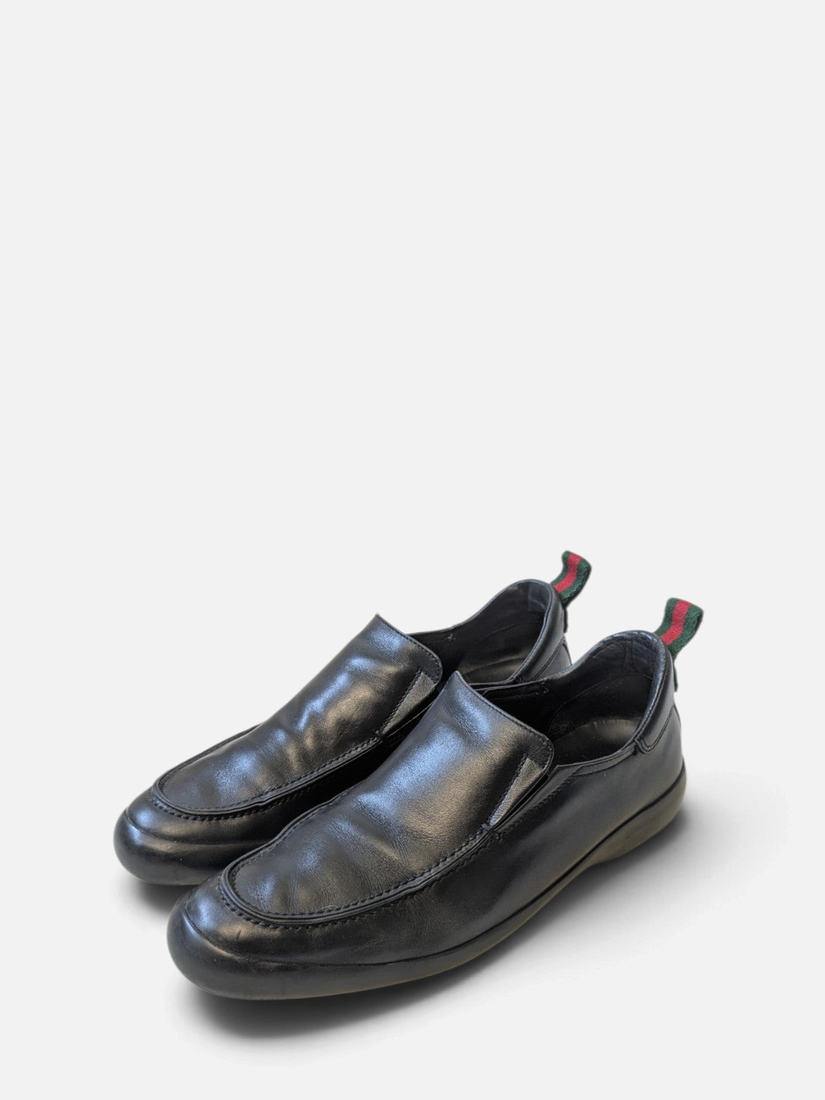 Gucci black leather loafers with striped heel pull (2000s)