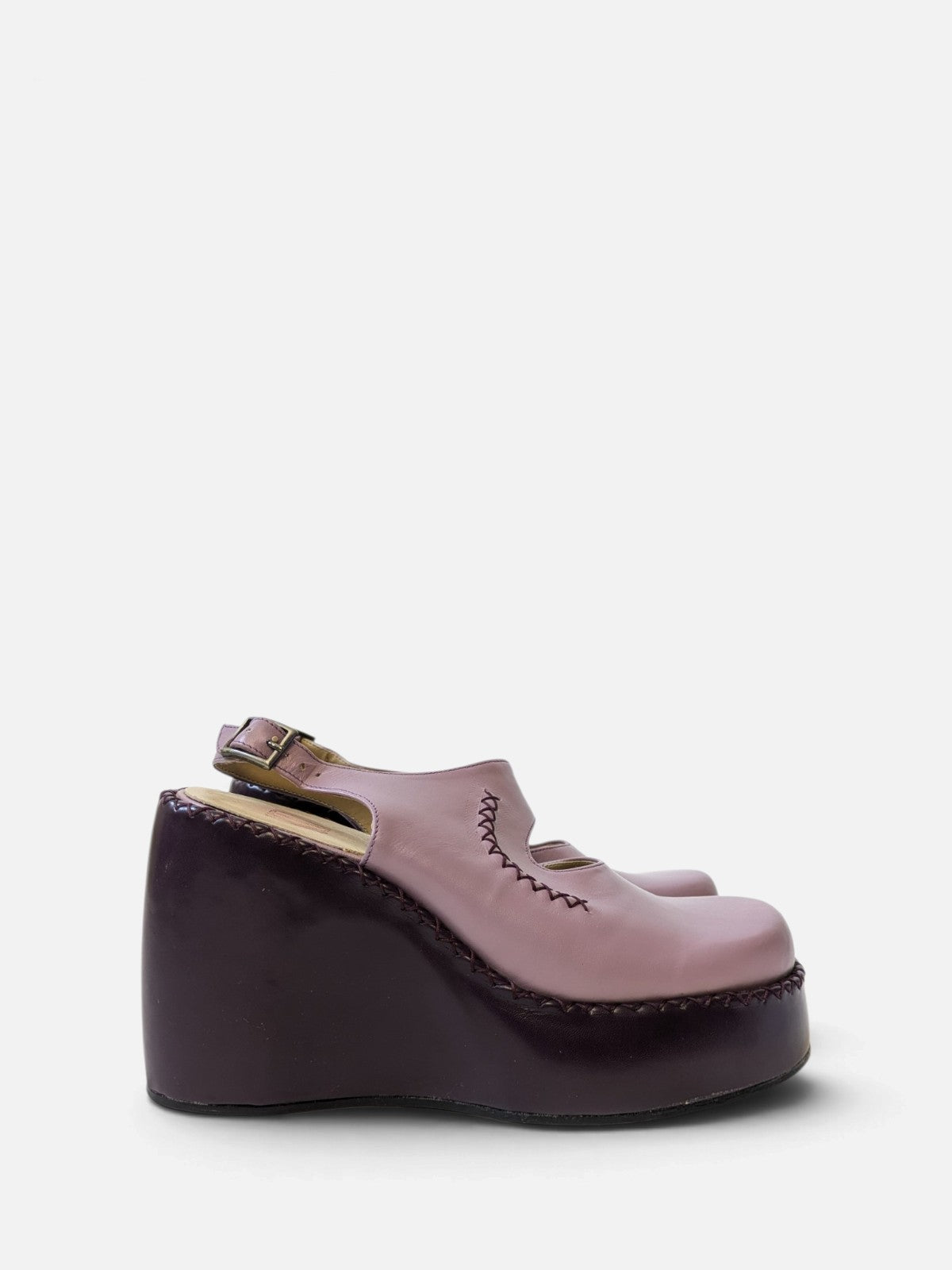 Lilac leather platform mary janes with purple contrast (90s)