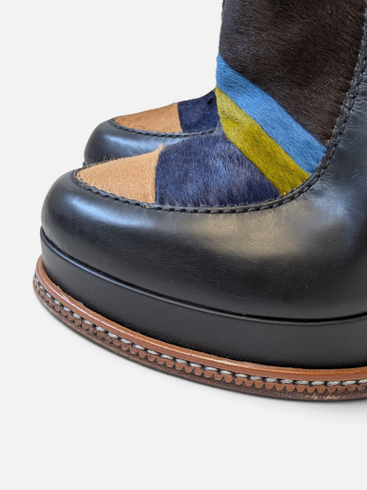 Fendi sculptural pony hair ankle wedge boots (FW 2015)