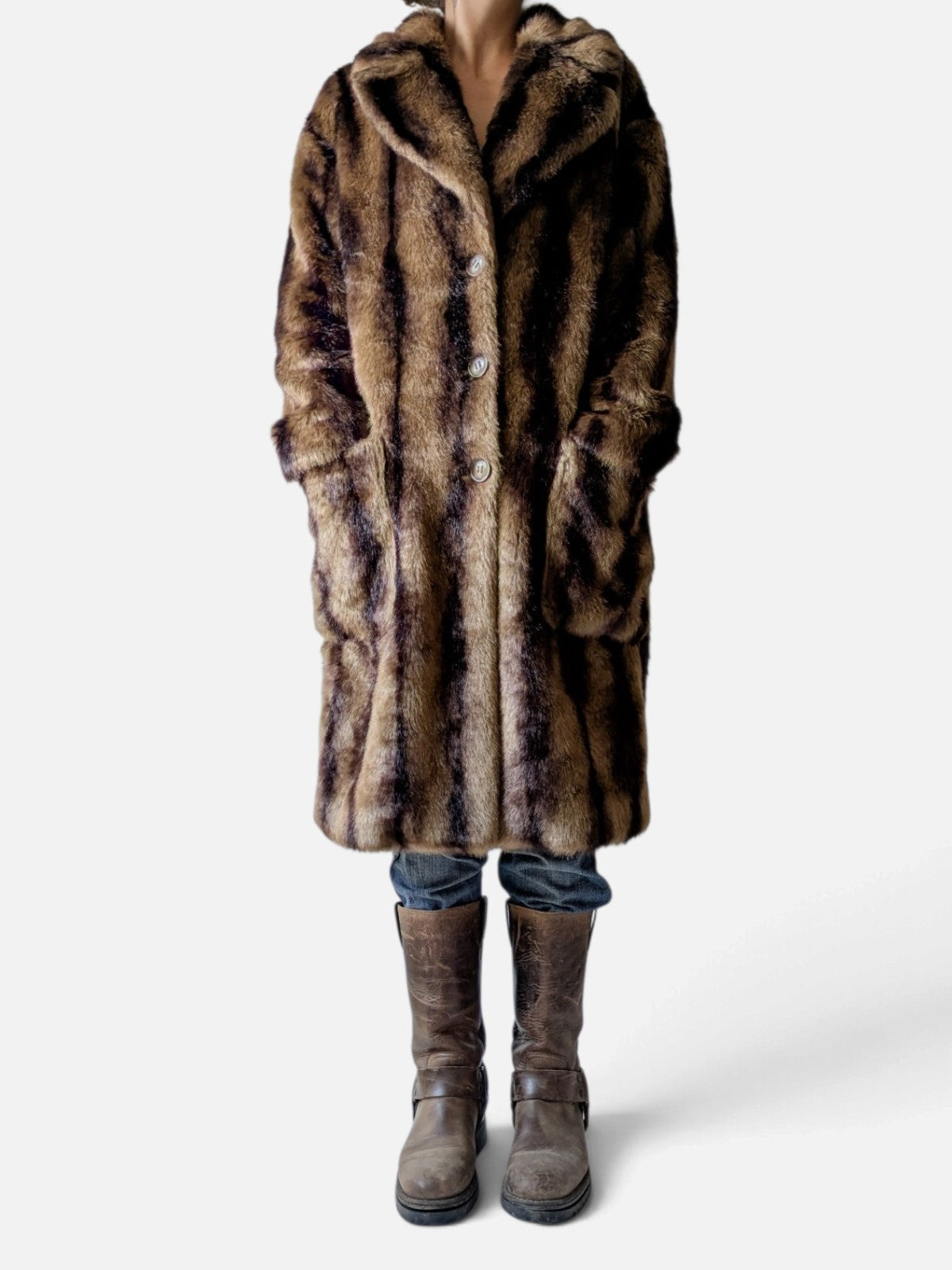 Striped Faux fur brown coat (2000s)