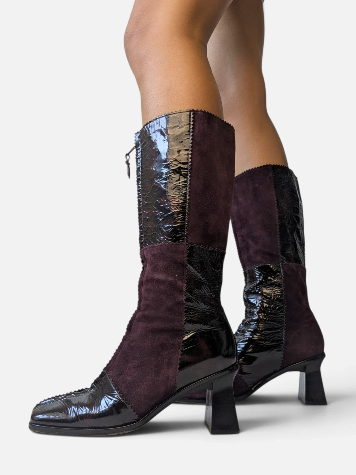 Patchwork suede and patent leather knee-high boots (2000s)