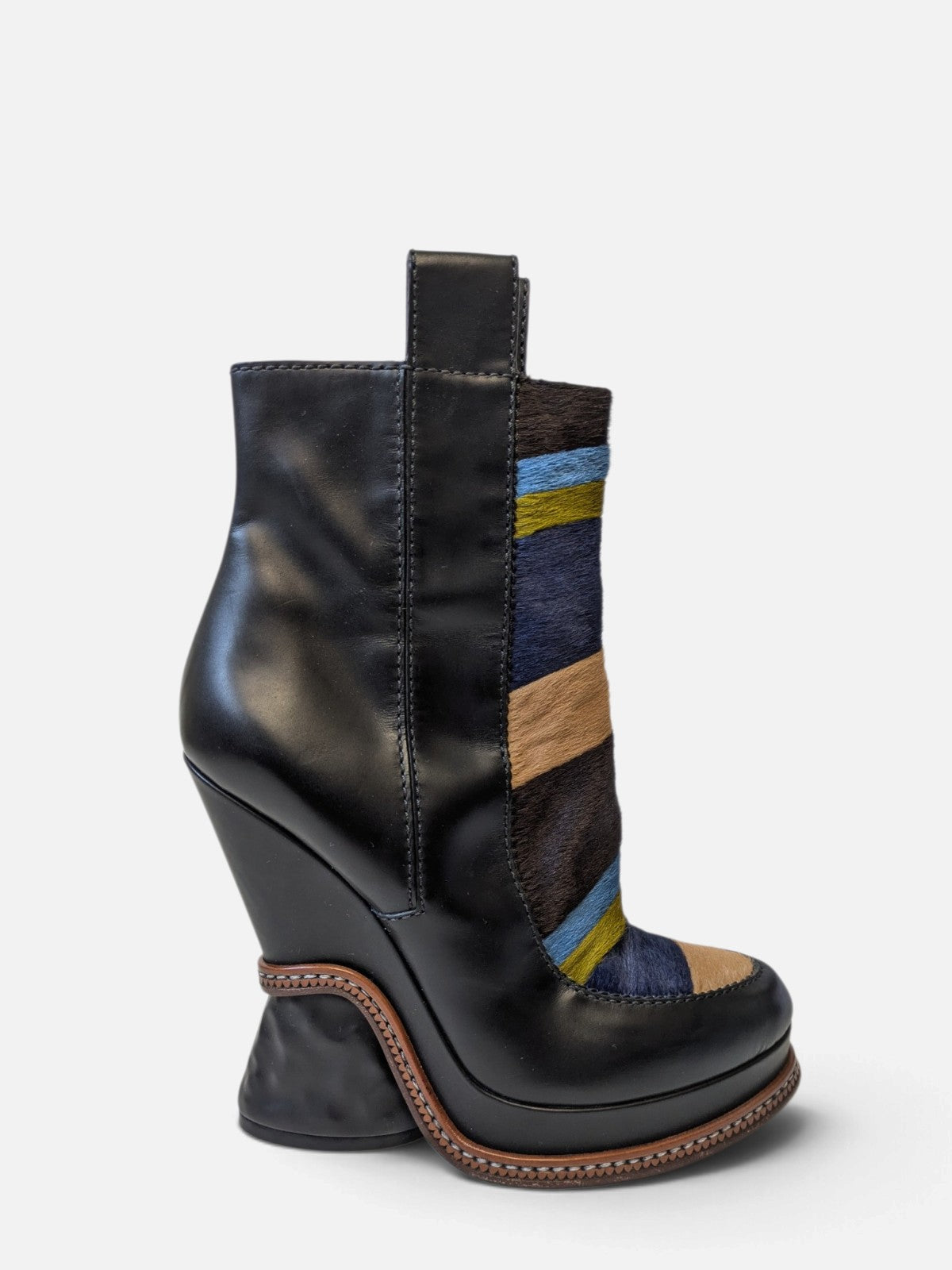 Fendi sculptural pony hair ankle wedge boots (FW 2015)
