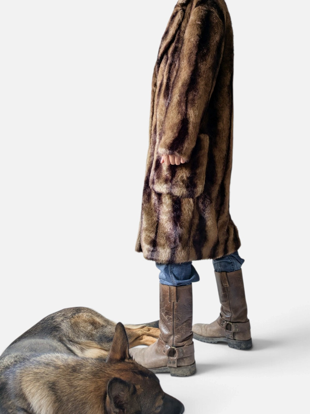 Striped Faux fur brown coat (2000s)