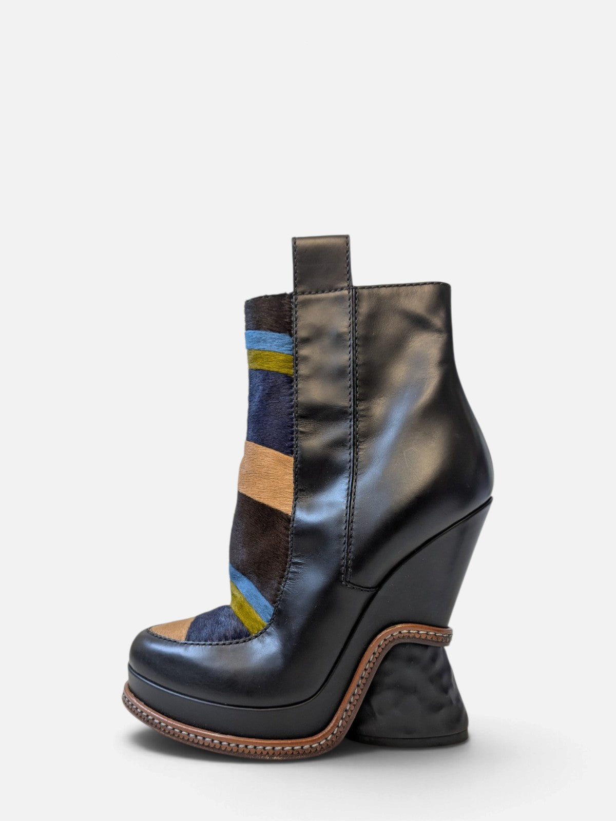 Fendi sculptural pony hair ankle wedge boots (FW 2015)
