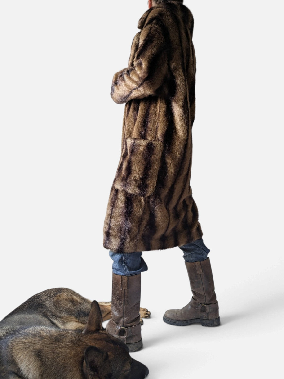 Striped Faux fur brown coat (2000s)