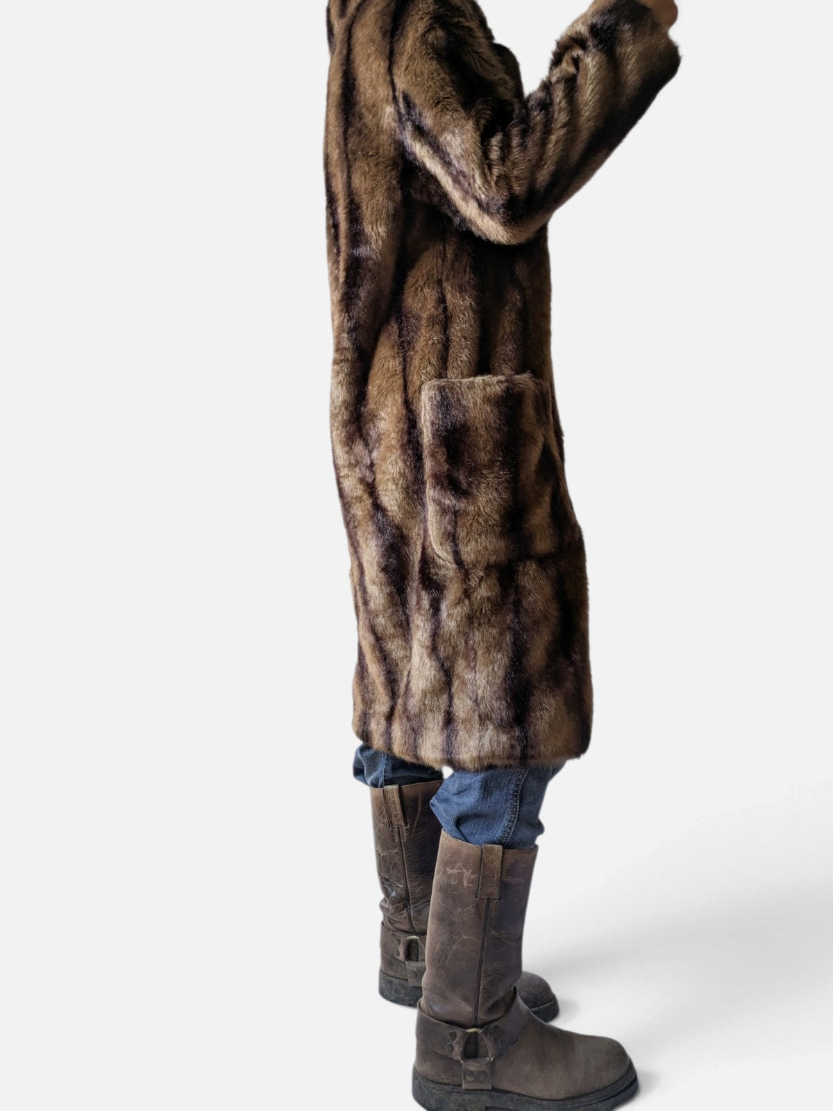 Striped Faux fur brown coat (2000s)