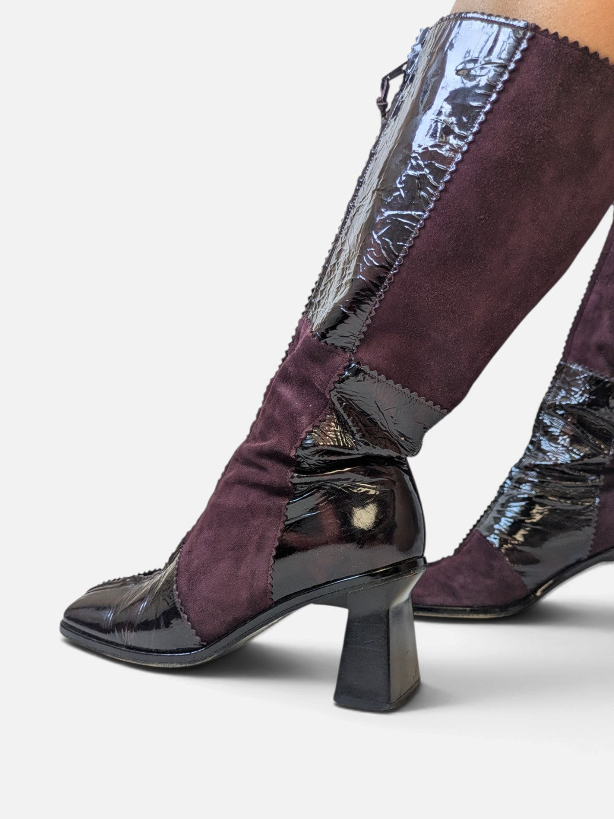 Patchwork suede and patent leather knee-high boots (2000s)